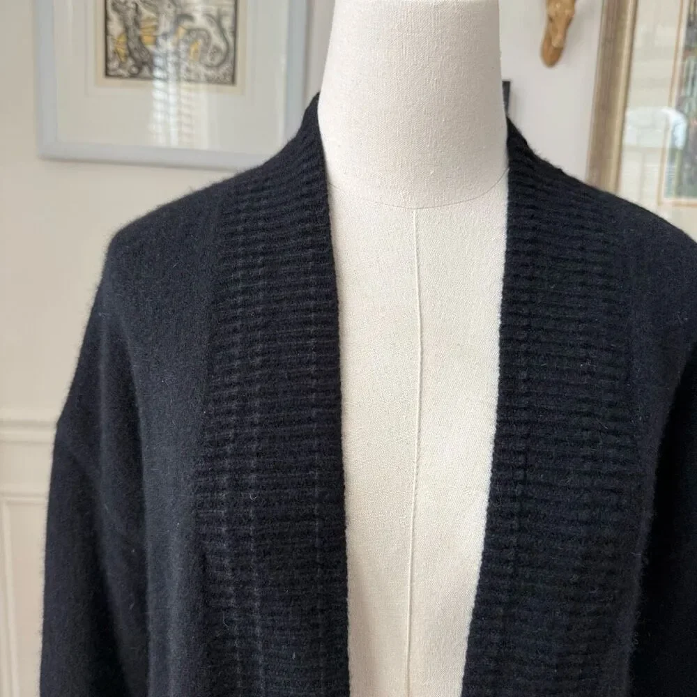The Cashmere Project Black Open Front 100% Cashmere Cardigan Sweater $316 S